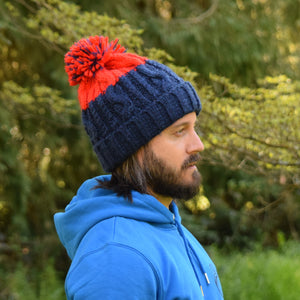'Journey' Bobble hat - Fire Red/Midnight Blue